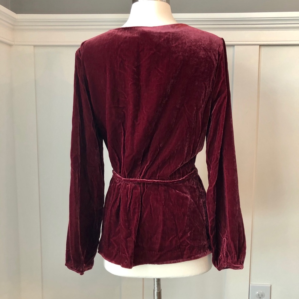 JCrew Faux-Wrap Top in Drapey Velvet Tie Waist - Picture 3 of 8